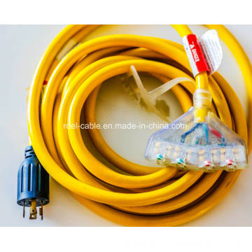 12 Gauge Sjtw 3 Conductor 75 Foot Extension Cord with Lighted Ends - Yellow